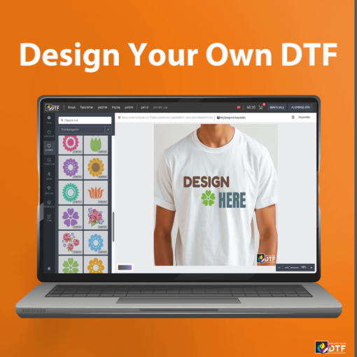 Custom DTF Transfer for Light Fabrics – Design Online, A4 A3 Label Logo Sizes with T-Shirt Mockup