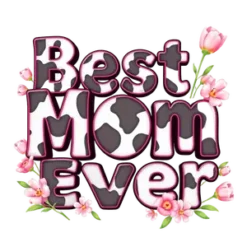 Best Mom Ever Cow Print Inside Chunky Letters Bubblegum Pink #4649 | Free PNG Download