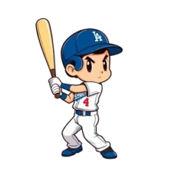 Chibi Style Dodgers Player Swinging Bat Comic Book Style No #5403 | Free PNG Download