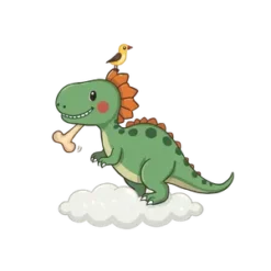 Cute Dinosaur With A Bone In His Mouth Walking On A Cloud #7264 | Free PNG Download