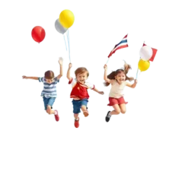 Field Day Kids Running And Jumping With Balloons And Flags #2840 | Free PNG Download