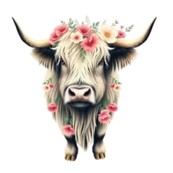 Floral Highland Cow Design Soft Vintage Style Png With No #7766 | Free PNG Download