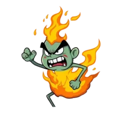 Funny Anger Character Bursting In Flames Cartoon Style No #4737 | Free PNG Download
