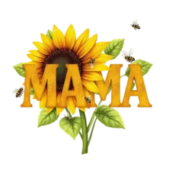 Mama Sunflower Texture Inside Serif Letters Green Leaves And #4376 | Free PNG Download