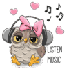 Listen Music Owl White Facial Expression Cartoon PNG Download