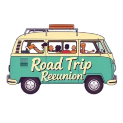 Retro Van With Family Inside And Road Trip Reunion Text No #5169 | Free PNG Download