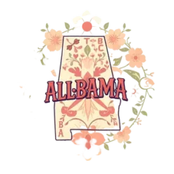 Alabama With Retro 70s Typography Boho Floral Background #3618 | Free PNG Download