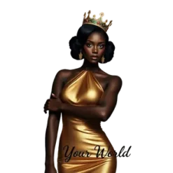 Black Boss Lady Elegant Pose Metallic Gold Dress Crown #4258 | Free PNG Download