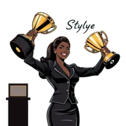 Black Boss Lady Raising A Trophy Victorious With Winning In #2303 | Free PNG Download