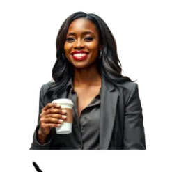 Black Boss Lady Smiling Confidently Holding A Coffee Cup #4719 | Free PNG Download