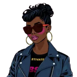 Black Boss Lady Urban Chic Style Leather Jacket Hoop #2728 | Free PNG Download