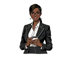 Black Boss Lady Wearing Blazer And Holding Coffee Cup #3985 | Free PNG Download