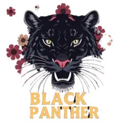 Black Panther With Retro 70s Typography Boho Floral #3664 | Free PNG Download