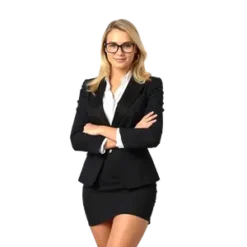 Blonde Businesswoman With Glasses Wearing A Black Suit And #1 #4649 | Free PNG Download