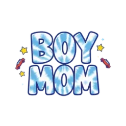 Boy Mom Blue Tie Dye Font With Stars And Toy Cars Around #3139 | Free PNG Download