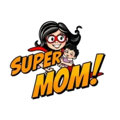Cartoon Style Super Mom With A Red Cape Holding A Child Bold #6324 | Free PNG Download