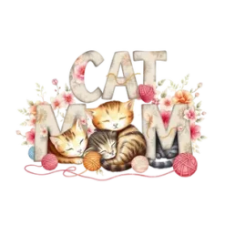 Cat Mom Floral Watercolor Font With Sleeping Kittens And #8644 | Free PNG Download