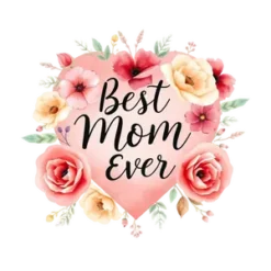 Elegant Watercolor Floral Heart With Best Mom Ever #3257 | Free PNG Download