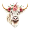 Floral Highland Cow Design Soft Vintage Style Png With No #3505 | Free PNG Download