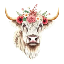 Floral Highland Cow Design Soft Vintage Style Png With No #3505 | Free PNG Download