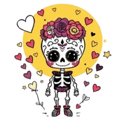 Hand Drawn Dia De Los Muertos Surrounded By Cute Doodles #6938 | Free PNG Download