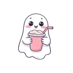 Kawaii Pastel Ghost Holding 16 | Free PNG Download