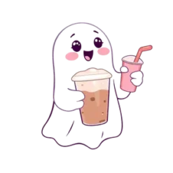 Kawaii Pastel Ghost Holding 8| Free PNG Download