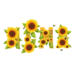 Mama Sunflower Filled Letters With Green Leaves And Buzzing #9136 | Free PNG Download