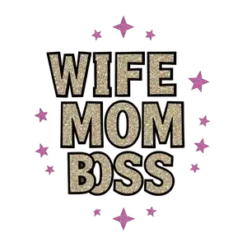 Wife Mom Boss Bold Block Letters Filled With Glitter Foil #5028 | Free PNG Download